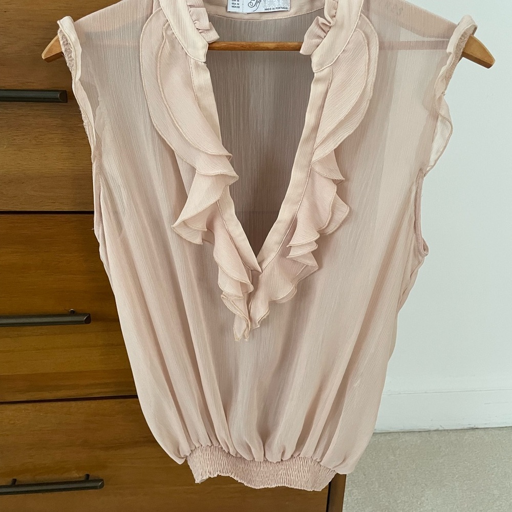 Zara Pink Ruffled Sleeveless Blouse